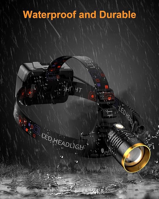 SKYFIRE Headlamp Rechargeable 3000 High Lumens, 13 Mode LED 7500mAh Head Light with Motion Sensor, Zoomable 90° Adjustable Waterproof Head Light for Adults, Camping, Hiking, Fishing, Running, Cycling