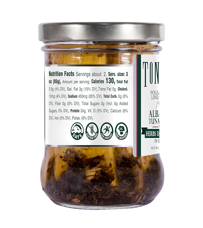 Tonnino Tuna Fish Albacore - Olive Oil with Herbs de Provence ??Pack of 6 ??Alternative to Salmon ??Protein Snacks ??Ready to Eat Meals