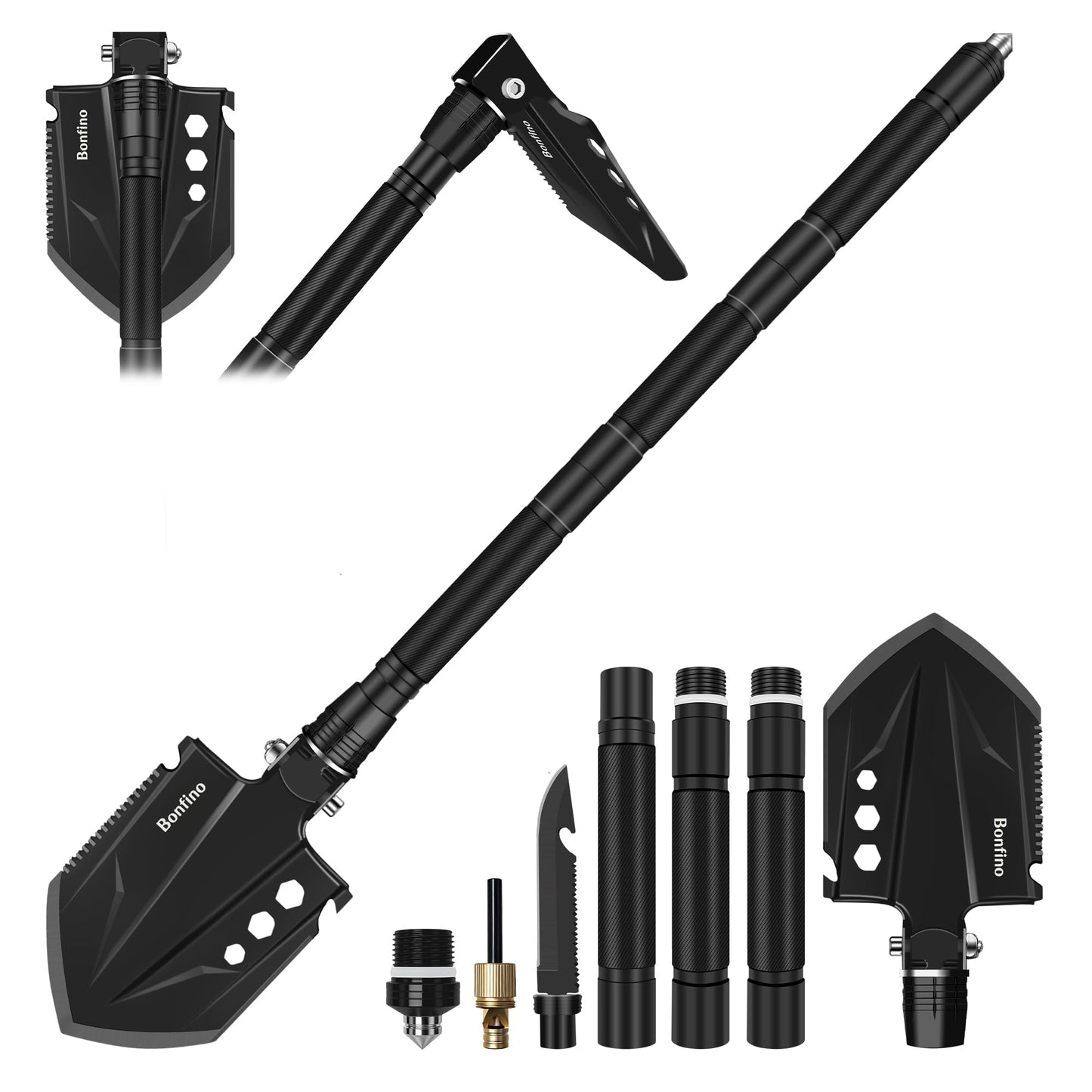 Bonfino Foldable Camping Shovel, 30.4'' High Carbon Steel Entrenching Tool
