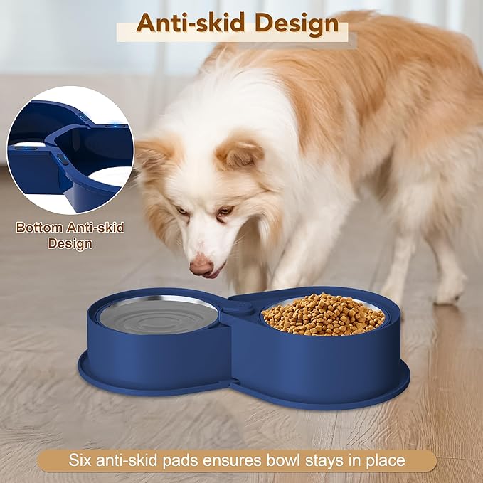 Stainless Steel Dog Bowl Set, 304 Metal Dual Food & Water Bowls for Dogs & Cats, Large Capacity Pet Feeder, Anti-Skid Dog Dish for Small/Medium/Large Pets