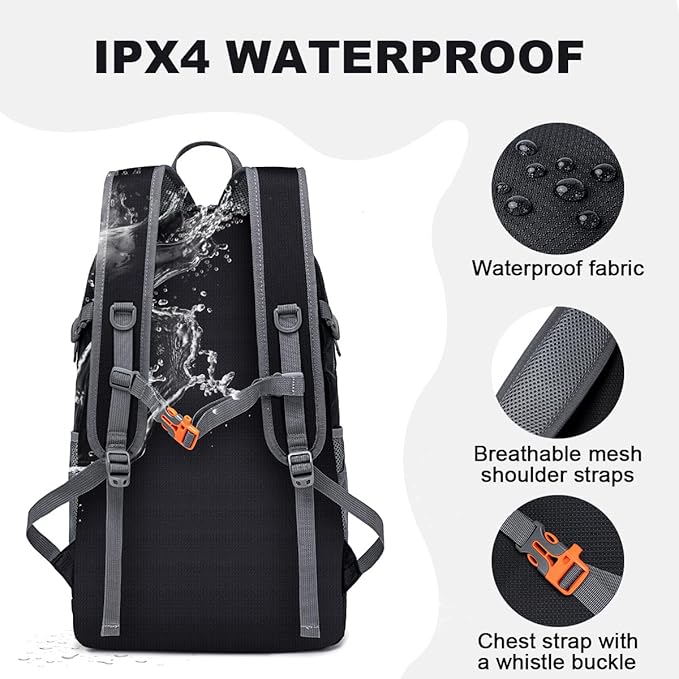 MIYCOO Backpack - Ultra Lightweight Packable Backpack for Travel Camping, 45L Hiking Back Pack Waterproof Foldable Daypack for Men Women Black