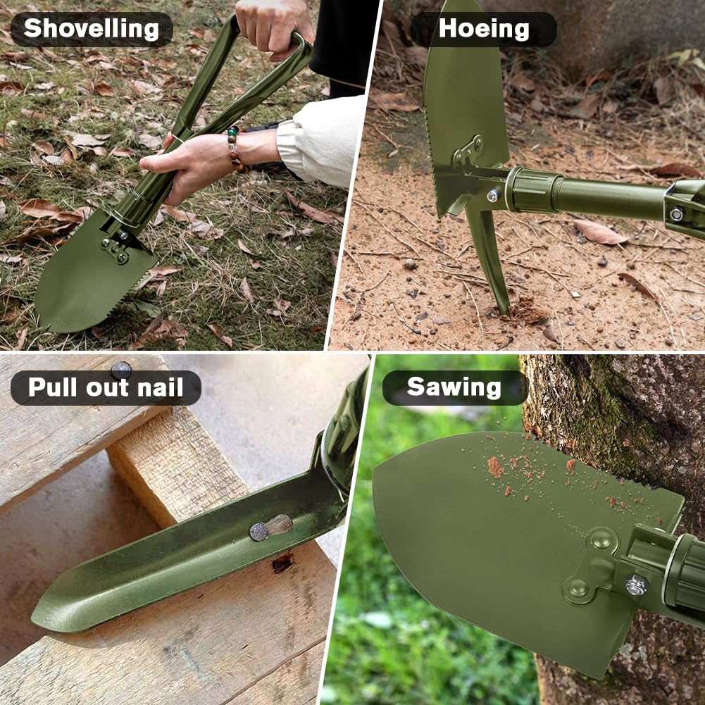 PLACHIDAY Digging Shovel - 24'' Lightweight Folding Shovel High Carbon Steel Portable Digging