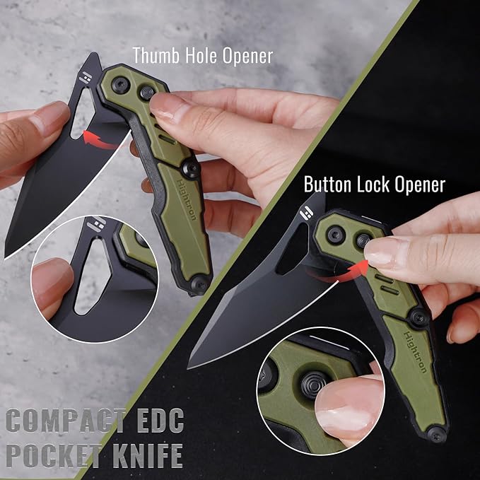 Hightron Spectron Pocket Knife, 3.05" M390 Blade and Nylon Fiber Handle, Folding Tactical Knife for Men Women Everyday Carry Clip-On Pocket Knives for Camping Hunting Green&Black