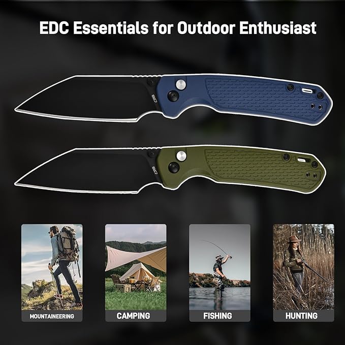 CJRB Pyrite-Light Pocket Knife, Folding Knife with 3.34'' AR-RPM9 Steel Blade EDC Knife Small Pocket Knife with Pocket Clip for Men Women, Suitable for Camping Survival Hiking Knives, J1945 Green