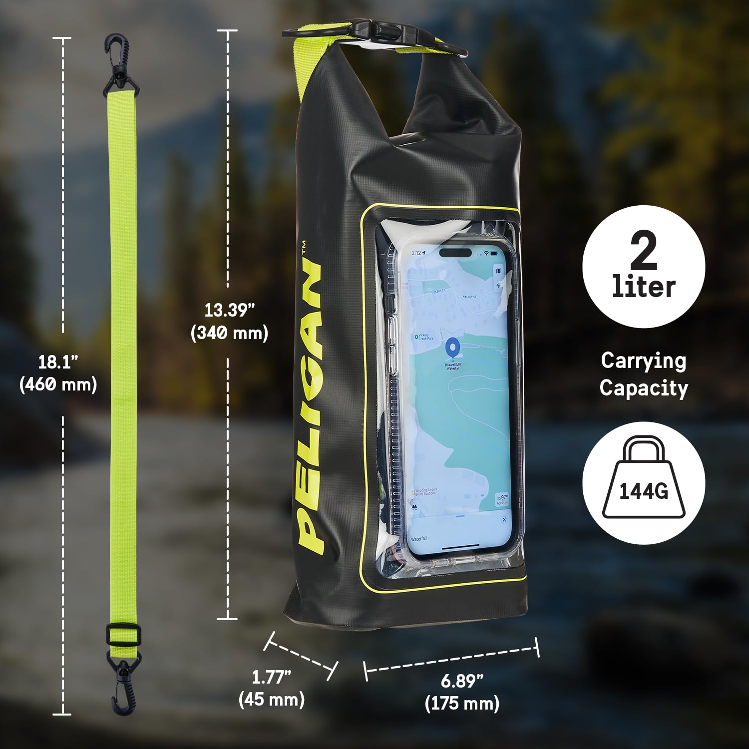 Pelican Marine IP68 Waterproof Dry Bag 2L w/Phone Pouch/Case - Black/Yellow