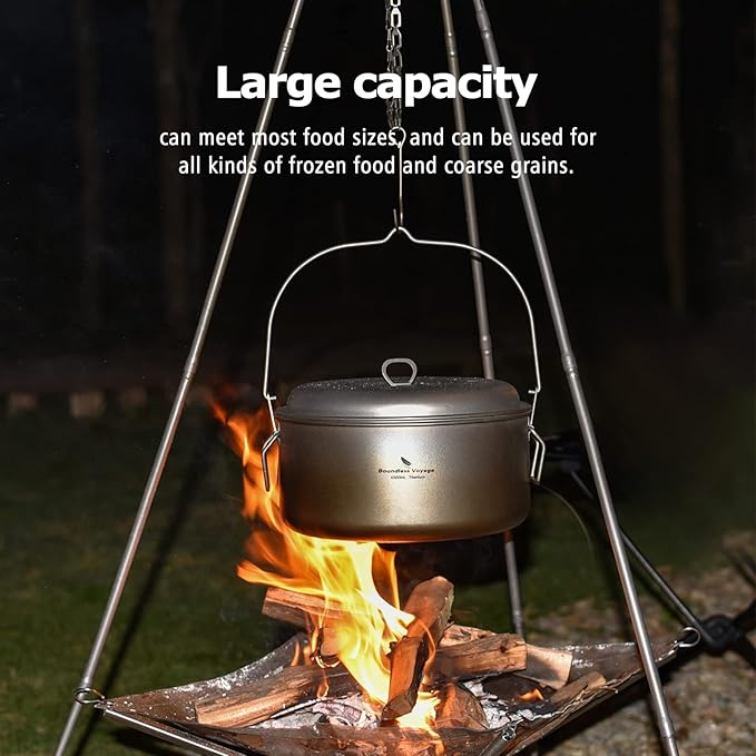 Boundless Voyage Titanium 4.5L Hanging Pot with Steaming Rack Folding Handle Outdoor Camping Cooking Stockpot Steamer Set