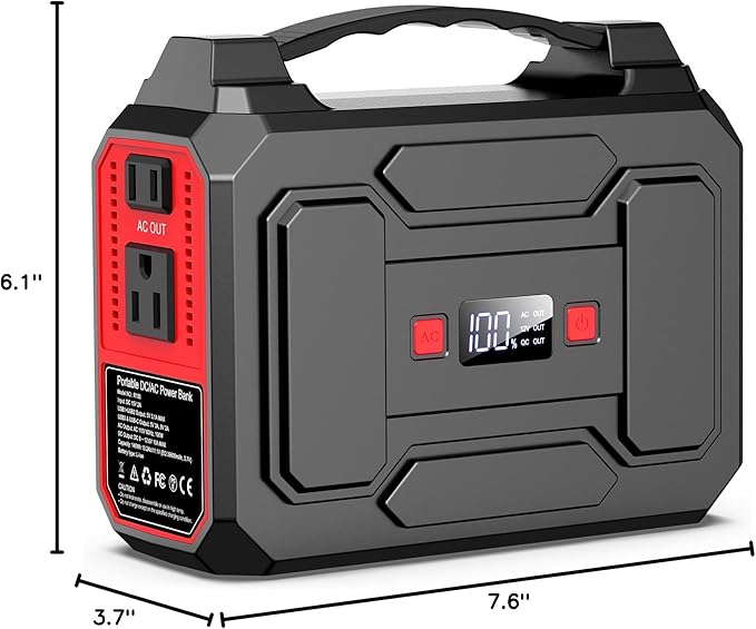 Portable Power Station Bank 146Wh 200W Peak(100W Rated), Solar Powered Power Bank with AC Outlet 110V for Camping, Solar Charger Power Bank Battery Pack 39600mAh for Home Outdoor Emergency