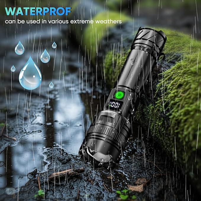 Flashlights High Lumens LED Rechargeable, 2000LM Poweful Tactical Flashlights, Super Bright Flash Light Waterproof with 5 Modes & LCD Display, COB Work Light for Camping Hiking Emergencies