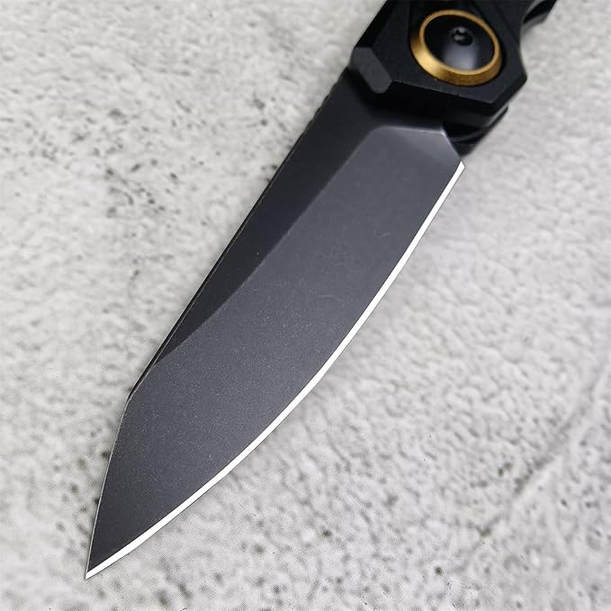 Push Button Lock Knife, Tactical Speedsafe Assisted EDC Folding Knife, Black Stonewashed Reverse Tanto Blade Aluminum Handle Outdoor Hunting Camping Knives With Reversible Deep Carry Pocket Clip For Men
