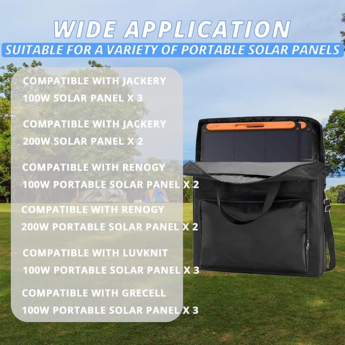 Solar Panel Storage Bag Compatible with Jackery Solar Panel 100 Watt,Padded Solar Panels Bag,Solar Panels Carrying Case with 2 Pockets (22 x 4.72 x 25.6in,Black)