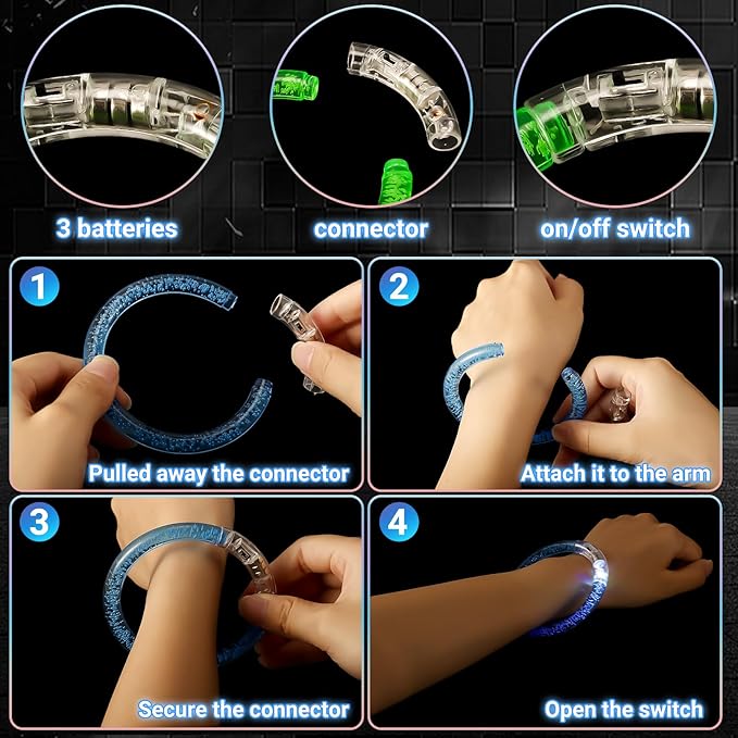 90 Pcs LED Bracelets,6 Color Light Up Bracelets,LED Glow Bracelets,Glow in the Dark Party Supplies Glow Sticks Bracelets for Adults,Light Up Party Favors for Concerts Birthday Carnival