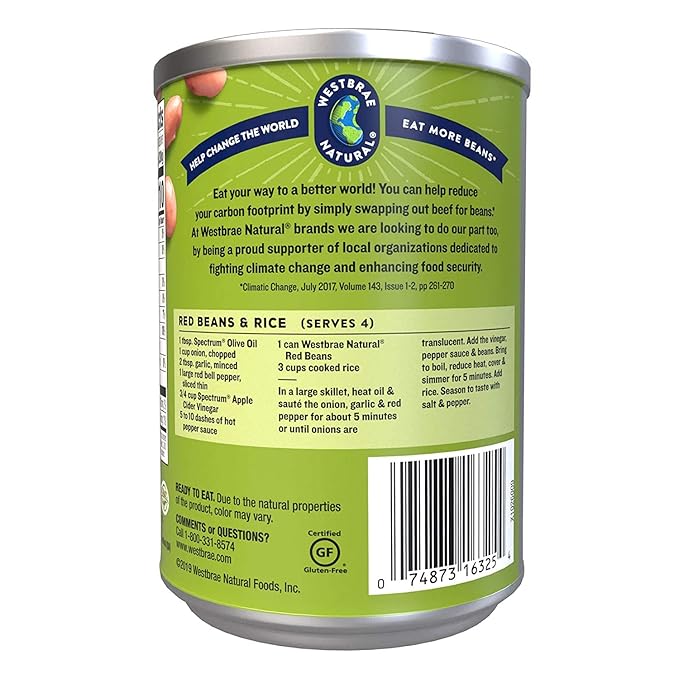 WESTBRAE 15 oz Natural Organic Red Beans, No Salt Added, Source of Plant Based Protein and Fiber, Low Fat, Gluten Free, (Pack of 12)