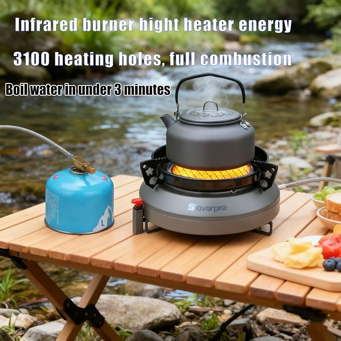 Portable Camping Stove Infrared Windproof, Backpacking Stove13400 BTU Single Butane Burner for Outdoor Road Trips Picnics with Piezo Ignition