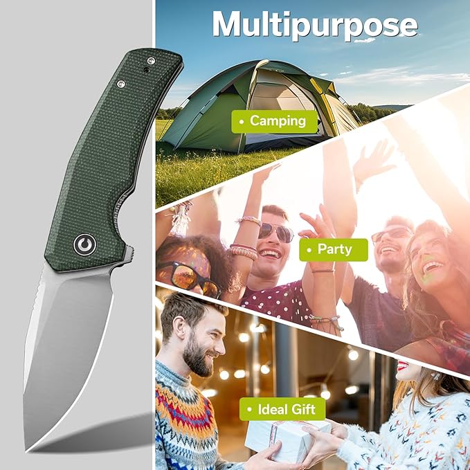 CIVIVI Pocket Knife for EDC, Regulatron Folding Knife for Men with Flipper Opener, Liner Lock, 2.98" Nitro-V Blade Micarta Handle for Camping, Hunting C23006-2
