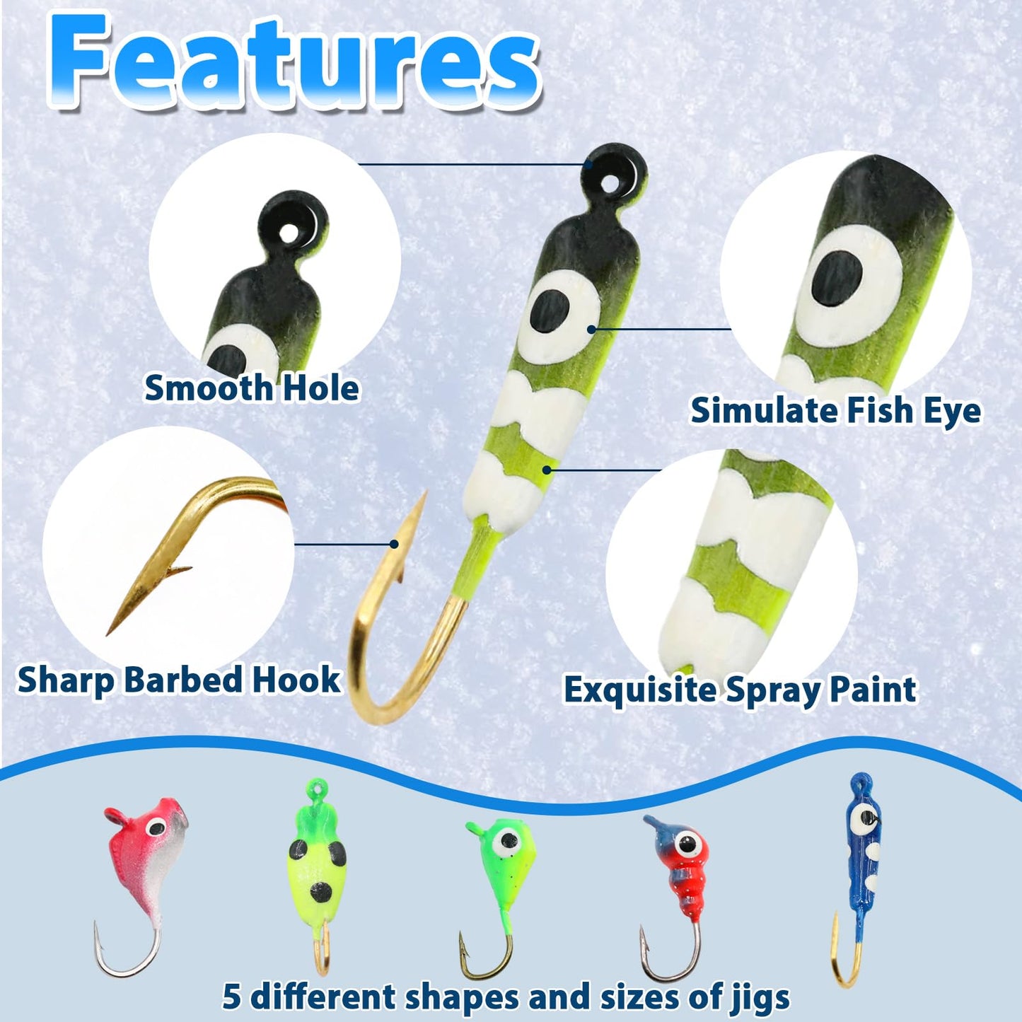 FishTrip Ice Fishing Jigs Kit, Glow Jig Lure Set for Winter Ice Fishing