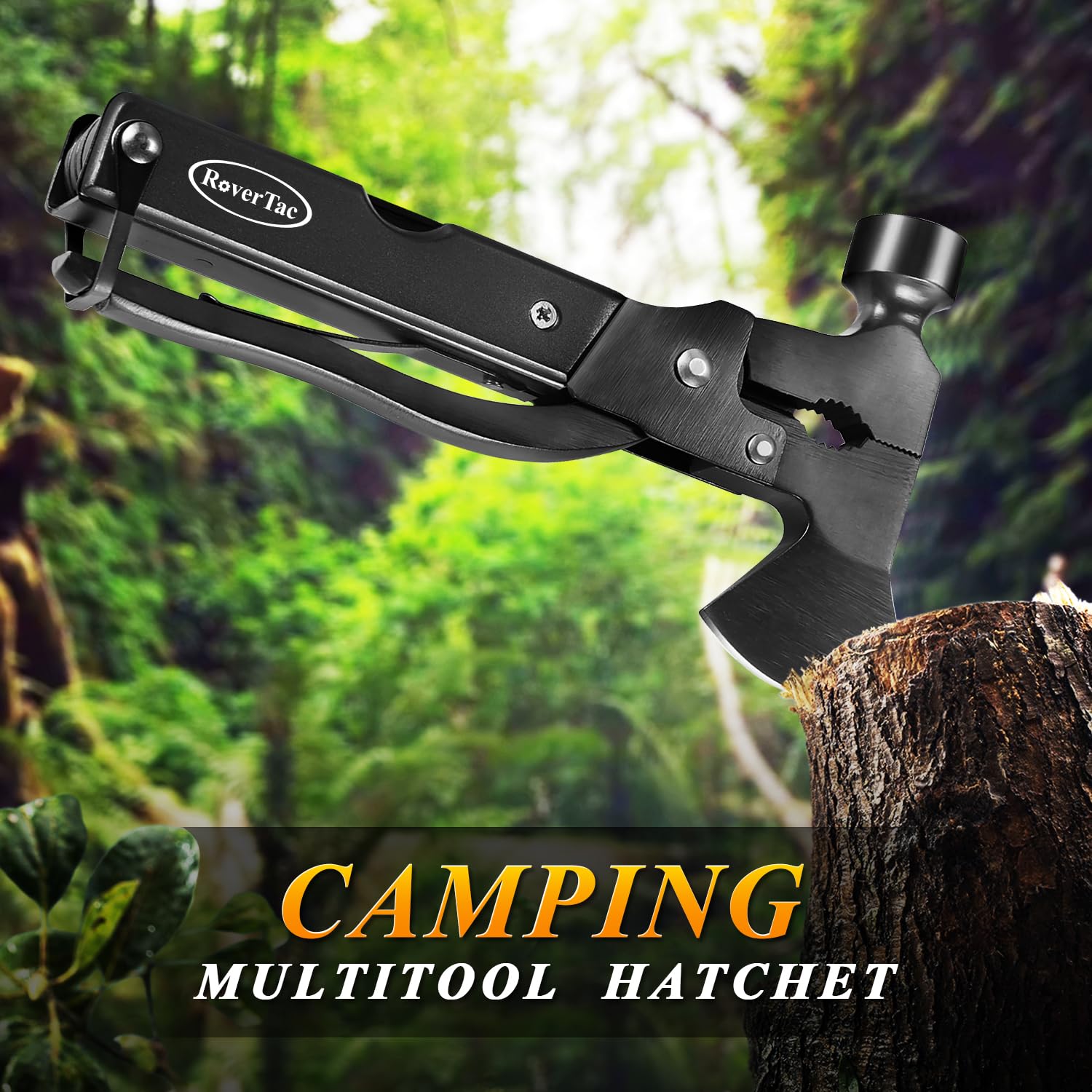 RoverTac 14-in-1 Multitool Camping Axe – Multi Tool with Knife, Hammer, Saw, Screwdrivers, Bottle