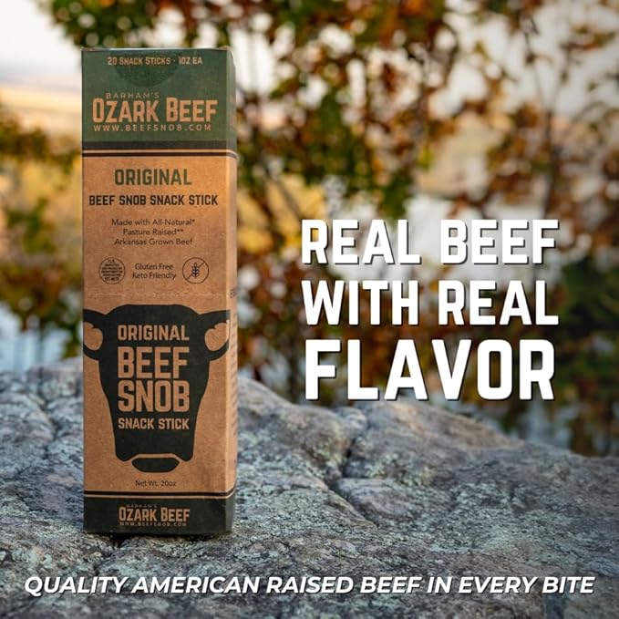 Beef Snob Snack Sticks - Original Flavor – High Protein, Sugar-Free, Keto & Gluten-Free Beef Jerky – 20 Count, 1 oz Each – Healthy On-the-Go Meat Snack