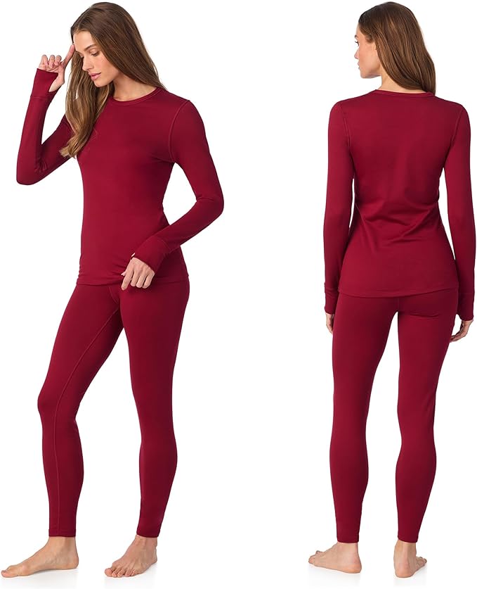 Cuddl Duds Womens Fleece Lined Thermal Base Layer Set – Long Sleeve Shirt & Leggings for Cold Weather – Lounge Set for Women