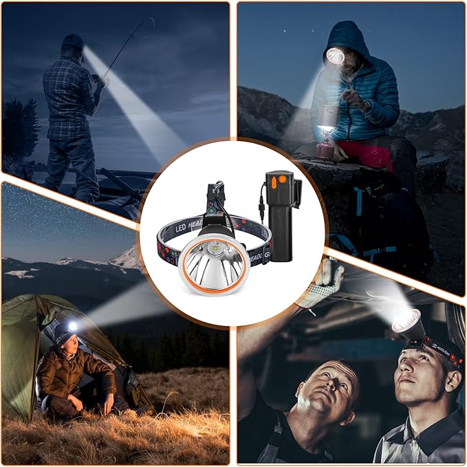 High Power LED Headlamp Separation Design Outdoor Head Lamps Waterproof&Rechargeable Long Distance Headlight for Camping Hiking FishingHunting (Yellow Light)