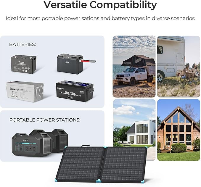 Renogy 100 Watt Solar Panel Suitcase, N-Type 100W Portable Foldable Solar Panels, 25% High Efficiency with 19% Lighter, Fast Setup with Kickstands, IP67 Waterproof for RV, Camping, Off-Grid, Blackouts