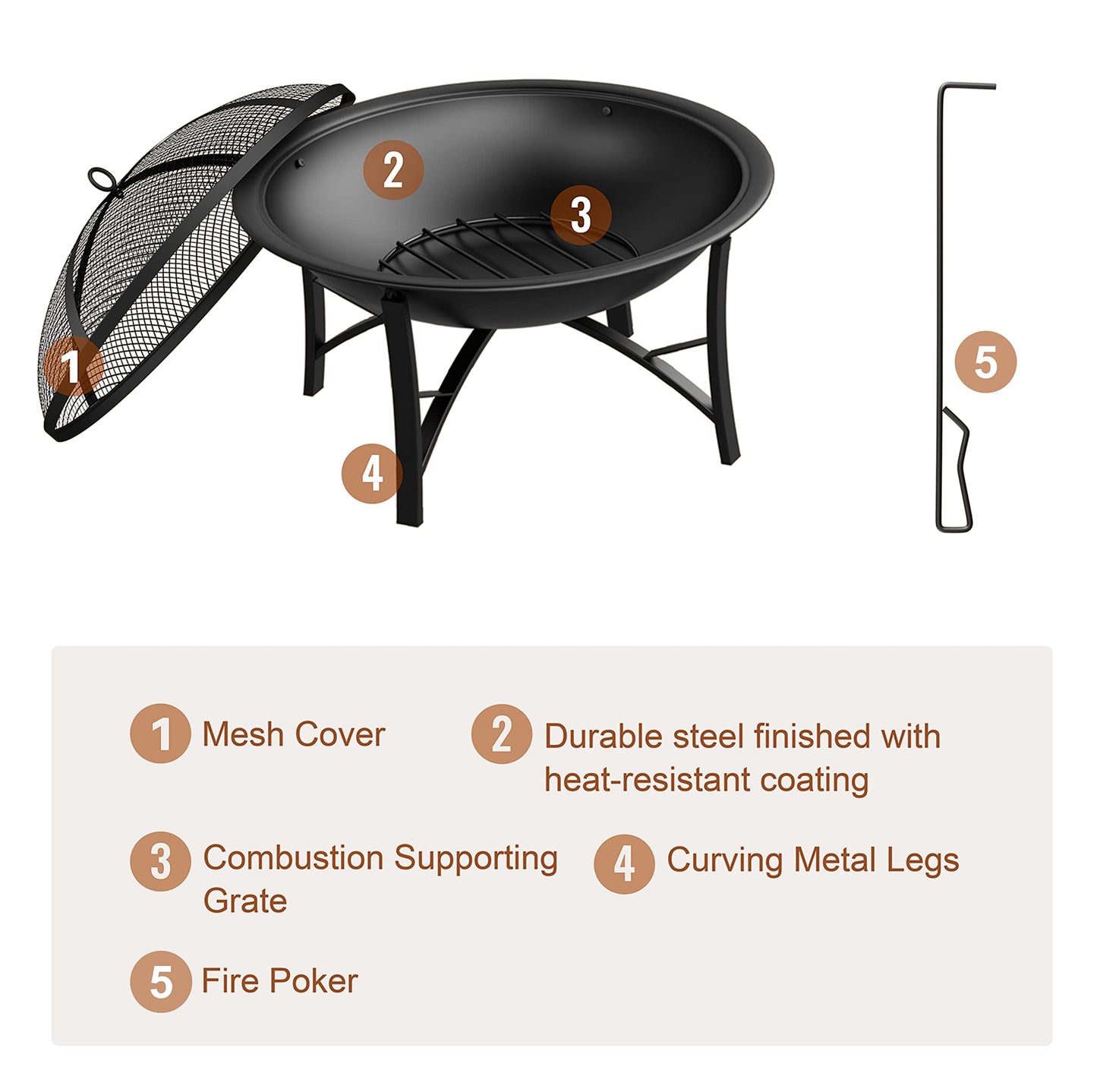 Fire Beauty Fire Pit for Outside Wood Burning,BBQ Grill Steel Fire Bowl with Spark Screen Cover,Log