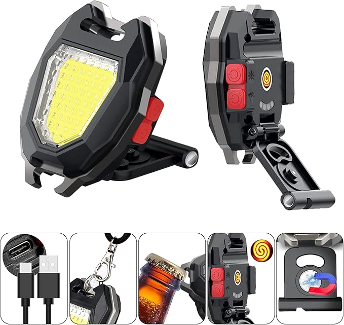 MAKDAK 2PC Keychain Flashlight Rechargeable Cob Keychain Work Light 7 Modes 1600Lumen High Lumen Flashlights for Emergencies,EDC