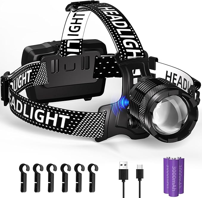 Zmoon High Lumen Rechargeable LED Headlamp 40H Long Battery Life, Super Bright Sensor Head Lamp with 3 Lighting Modes | Zoomable | Power Display | IP67 Waterproof for Camping Hunting Adventures Hiking