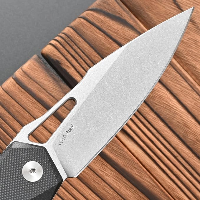 FF21 Folding Pocket Knife,VG10 Steel Blade G10 Handle Full Tang Knife for Outdoor Activities Camping Hunting Fishing(Black)