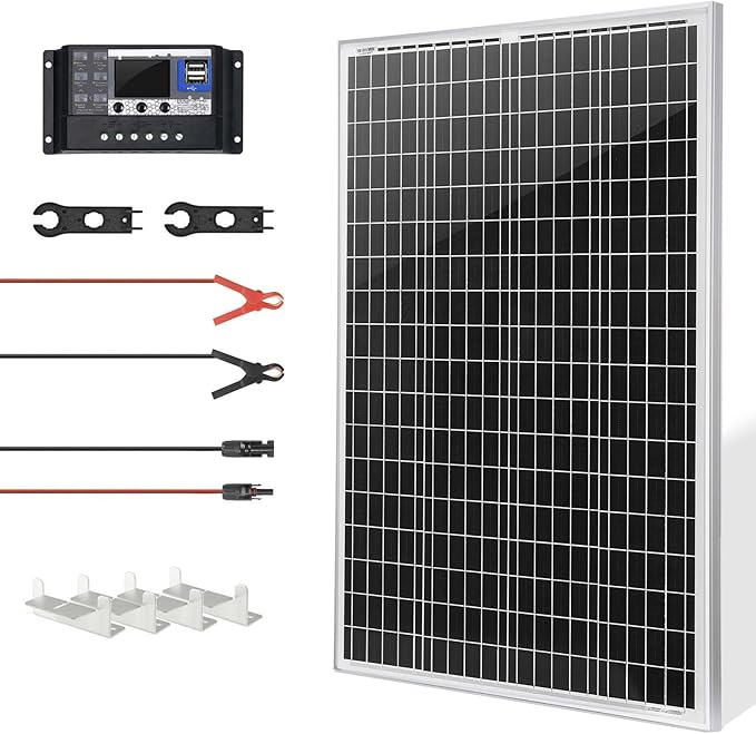 100W 12V Monocrystalline Solar Panel Kit, with 30A 12V/24V PWM Charge Controller for Outdoor RV Boat Trailer Camper Marine Off-Grid Home (100 Watt with Accessories)