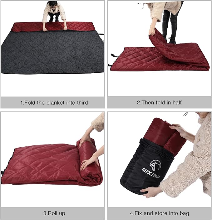 REDCAMP Large Warm Blanket with Sherpa Lining, Cold Weather Outdoor Blanket Windproof for Camping Stadium, Machine Washable 79"x 79" Red