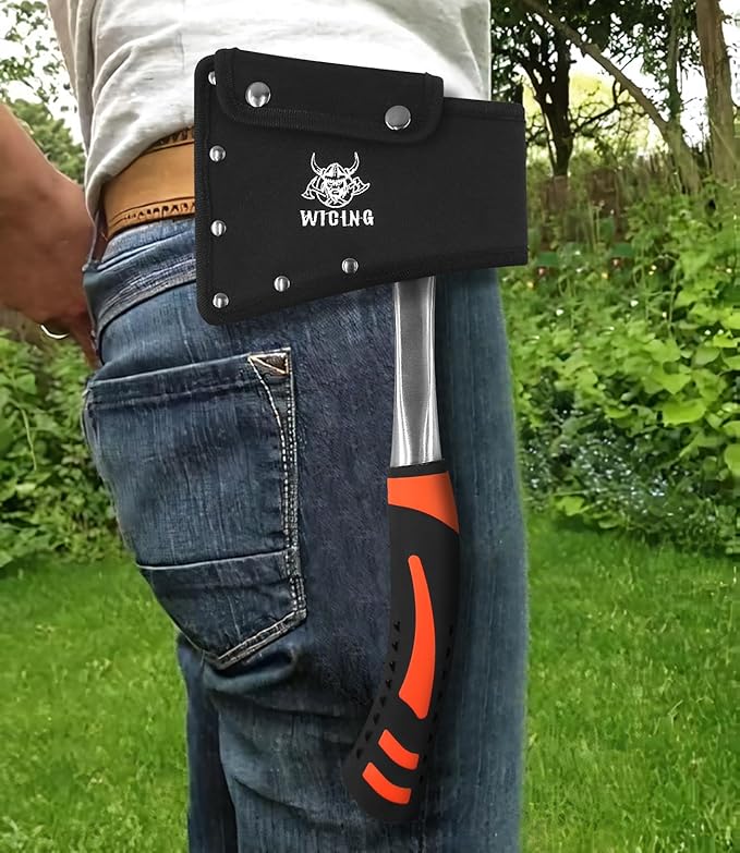 13.8" Hatchet, Camping Axe High Carbon Steel & Shock Reduction Grip with Nylon Sheath