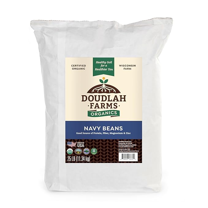 Organic Navy Beans 25 lb Bulk - Non-GMO, USDA Organic, Tested Clean Certified, Vegan - Rich in Fiber & Protein for Soups, Burritos, Salads & Chili - Grown In USA, Farmed From Regenerative Soil by Doudlah Farms