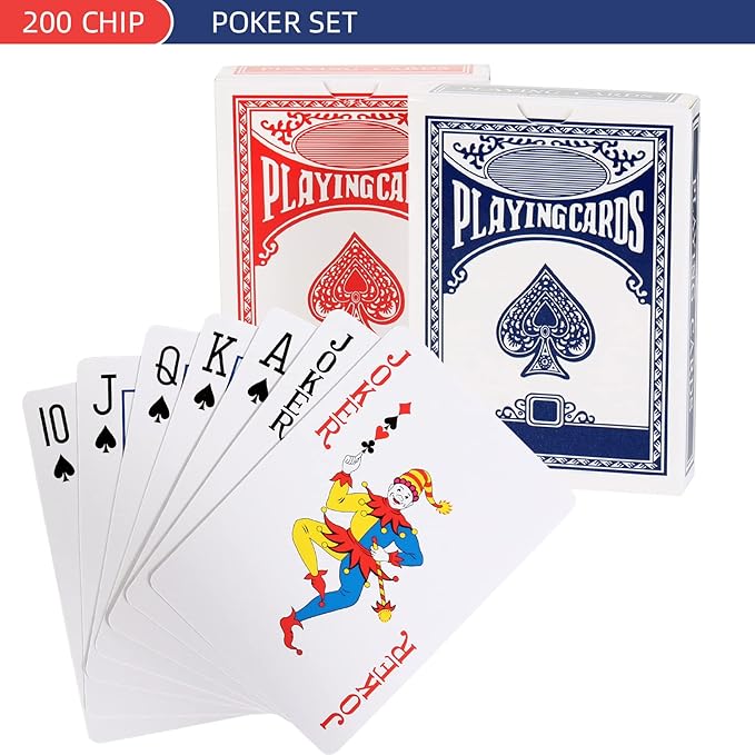 200Pcs Poker Chips Set for Texas Holdem,Blackjack, Tournaments with Aluminum Case,2 Decks of Cards, Dealer, Small Blind, Big Blind Buttons and 5 Dice,11.5 Gram