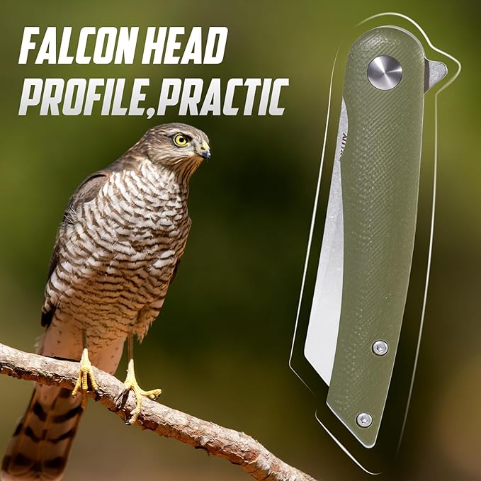 Folding Pocket Knife, 2.79??14C28N Steel Blade Micarta Handle Flipper Liner Lock Small Praxis EDC Folding Knife, Sharp Camping Outdoor Survival Knives for Men Women (Green)