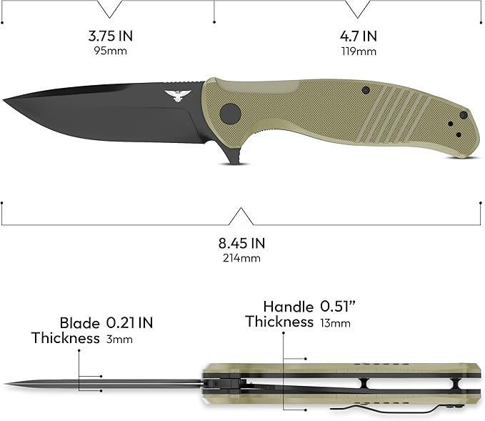 D2 Pocket Knife For Men | Tactical EDC Knife With Case 3.75" D2 Knife Steel Flipper Mens Work Pocket Knife Pocket Knives & Folding Knives EDC For Men