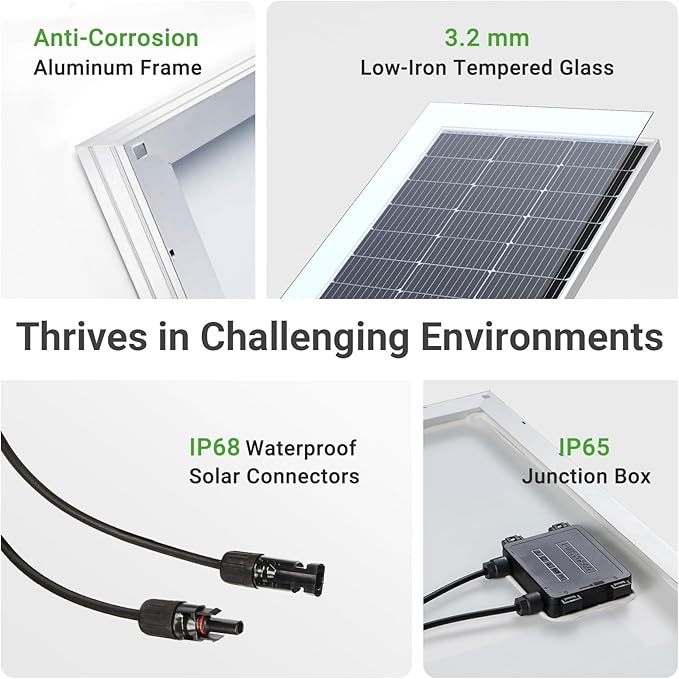 Traver Force Solar Panel 100 Watt 10BB Monocrystalline 12V Solar Panels for Home High Efficiency Solar Module Power Charger for RV Camping Cabin Marine Boat Motorhome Off-Grid Black
