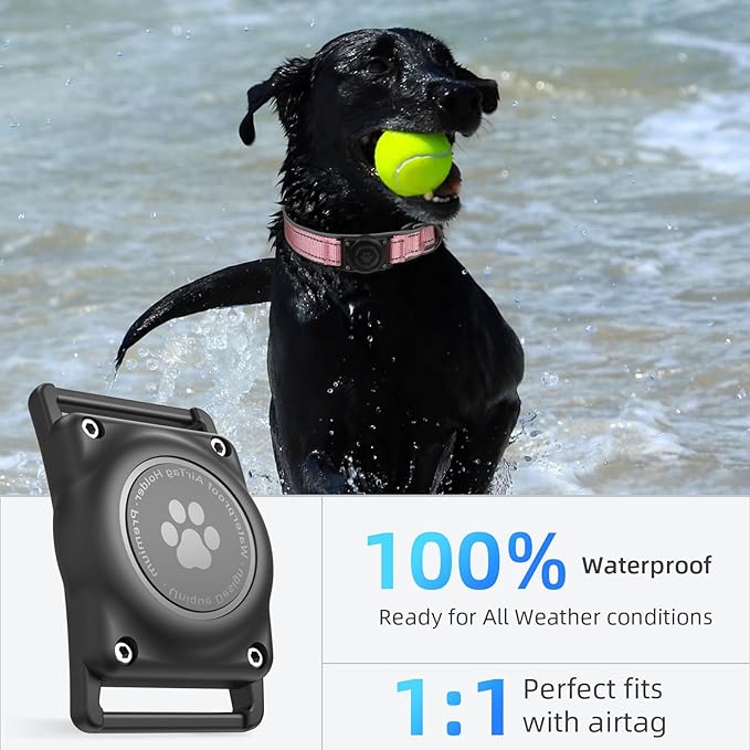 Airtag Dog Collar - 100% Waterproof AirTag Holder, Reflective, Soft Padded, Everlasting GPS Collar for Small to Large Dogs (Pink, L)