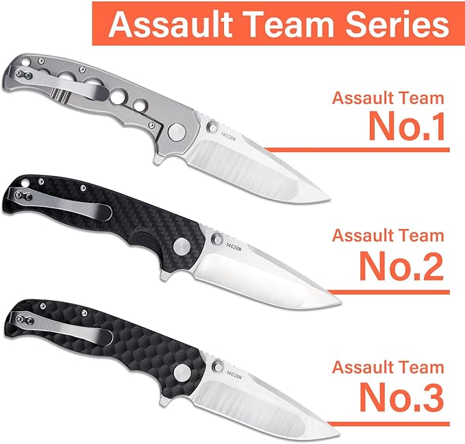 Men's Folding Pocket Knife – 3.4" Sandvik 14C28N Blade G10 Handle Ceramic Bearings Liner Lock Deep Pocket Clip – EDC Knife for Outdoor Hiking Survival Use