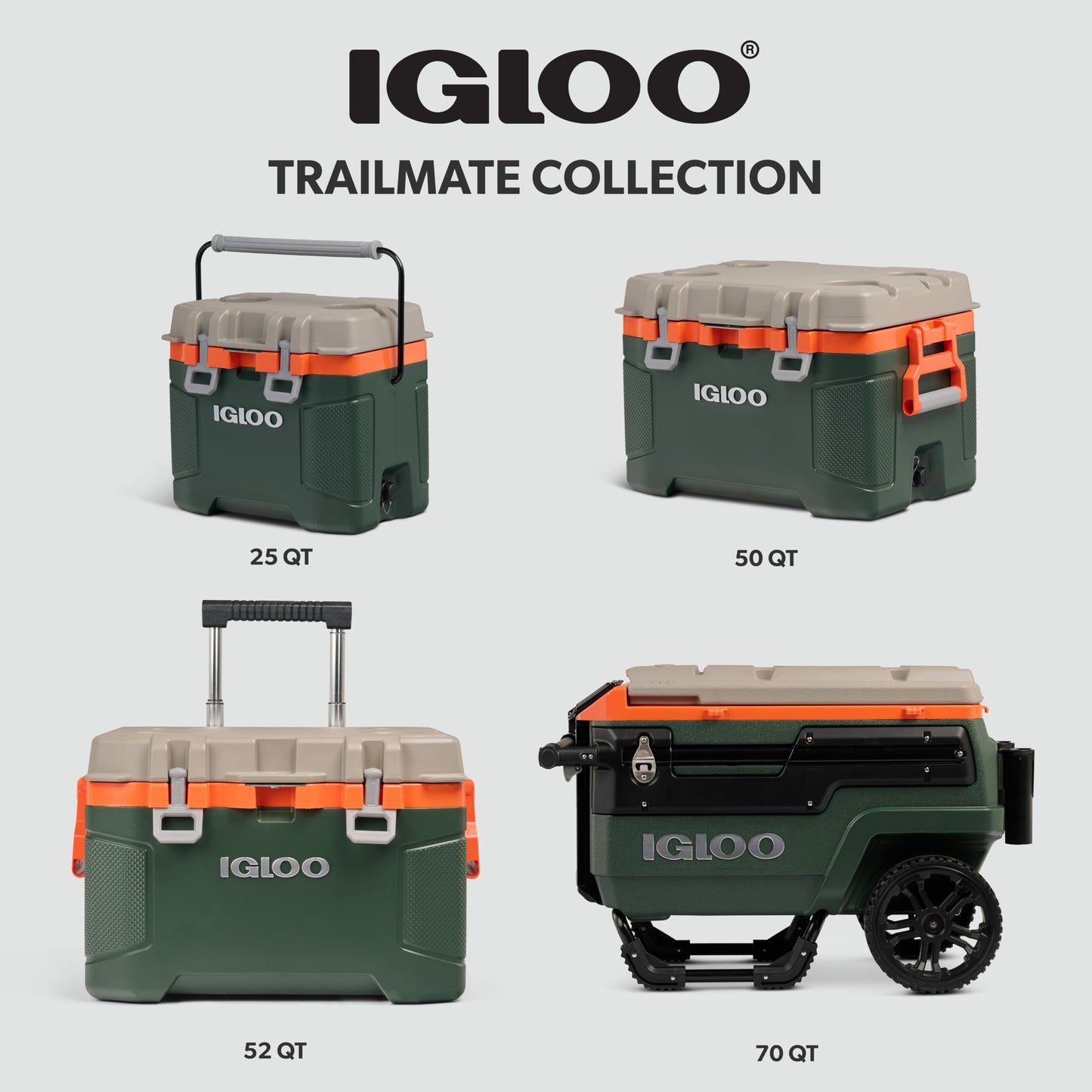 Igloo Trailmate 52Qt Wheeled Cooler, Insulated Hard Shell Ice Chest, Sportsman