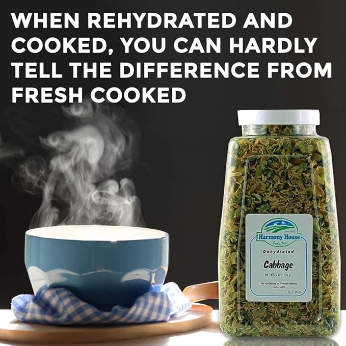 Harmony House Foods Dehydrated Cabbage Flakes - Air Dried Vegetables for Soup and Cooked Dishes, Great for Camping, Survival, and Backpacking, 24 Ounces