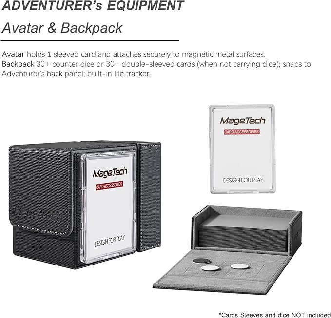 Adventurer [Paragon] Commander Kit - Avatar Holder + Backpack Dice Box Snap-On Back Panel, with Life Tracker - MTG Commander/EDH - Black/Grey