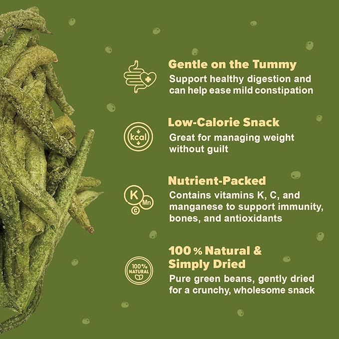 Green Bean Chips for Dogs – 100% Natural Single Ingredient Dog Treats – Snappy & Crispy – High Fiber, Hypoallergenic, Grain-Free – Healthy Snack for All Breeds – 1.5 oz