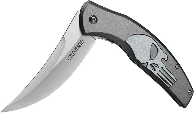 Folding Knife with upswept 440C High Carbon Stainless Steel Blade, Grey Aluminum Handle, with Deep Carry Pocket Clip, Outdoor EDC Knife for Camping, Hiking, Fishing