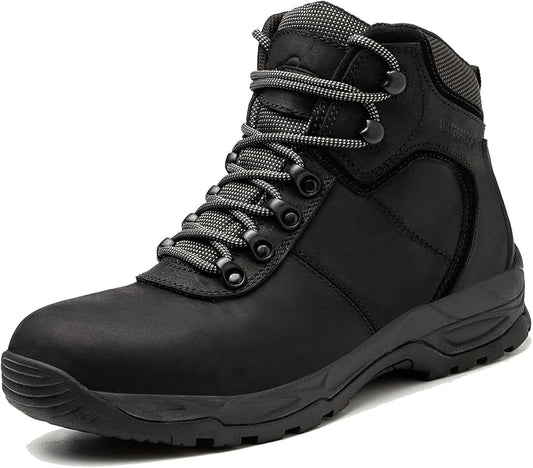 Waterproof Hiking Boots for Men, 6" Comfortable Soft Toe Shoes Mid Non Slip Hiking Shoes Outdoor Travel Shoes Leather Hiking Backpack Boots