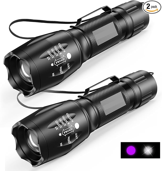 UV Flashlight, Portable Blacklight Flashlight, LED Torch with White and Ultraviolet Light Combo, Black Light Pet Urine Detector for Dog Cat Pee, ID Check, AC Leak, Bed Bug, Rocks, Resin
