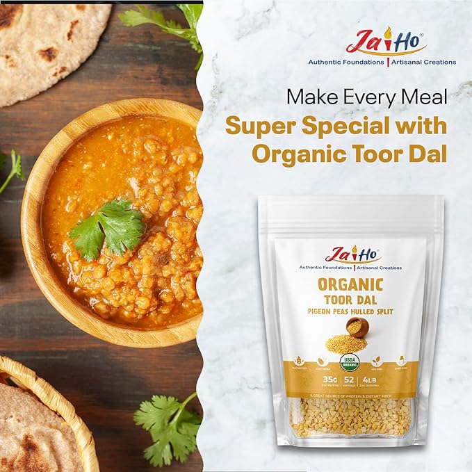 Jai Ho Certified Organic Toor Dal 4 lb | Pigeon Peas Hulled Split | Indian Toor Dal | USDA Organic | Non-GMO | Chemical-Free | Premium Quality Kosher