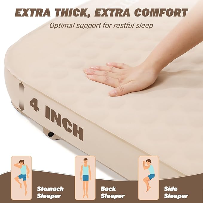 TOBTOS 4" Thick Self Inflating Sleeping Pad with Electric Pump, Ultra-Compressible Foam Air Camping Mattress, Fast Inflate/Deflate, All-Season Insulated Sleeping Mat for Tent, Car, Camping