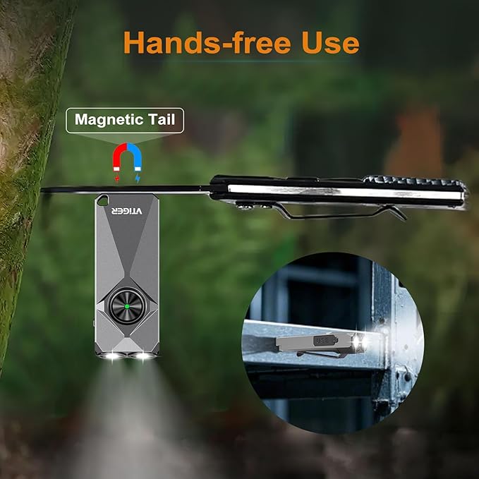 VTIGER K1 800 High Lumens Key Chain Light, Small EDC Rechargeable Keychain Flashlight, Compact LED Tiny Flashlight with Magnetic, Mini Clip-on Pocket Lights for Camping, Emergency, Everyday Carry