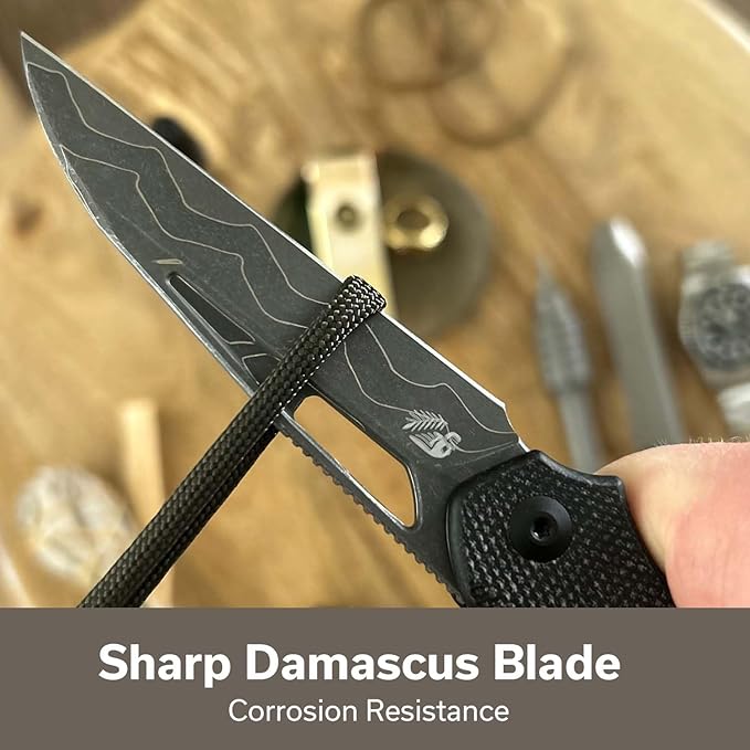 CIVIVI Guile Pocket Knife, Folding Knife for EDC, 3.25" Damascus Blade Micarta Handle with Reversible Deep-Carry Clip C24062B-DS1