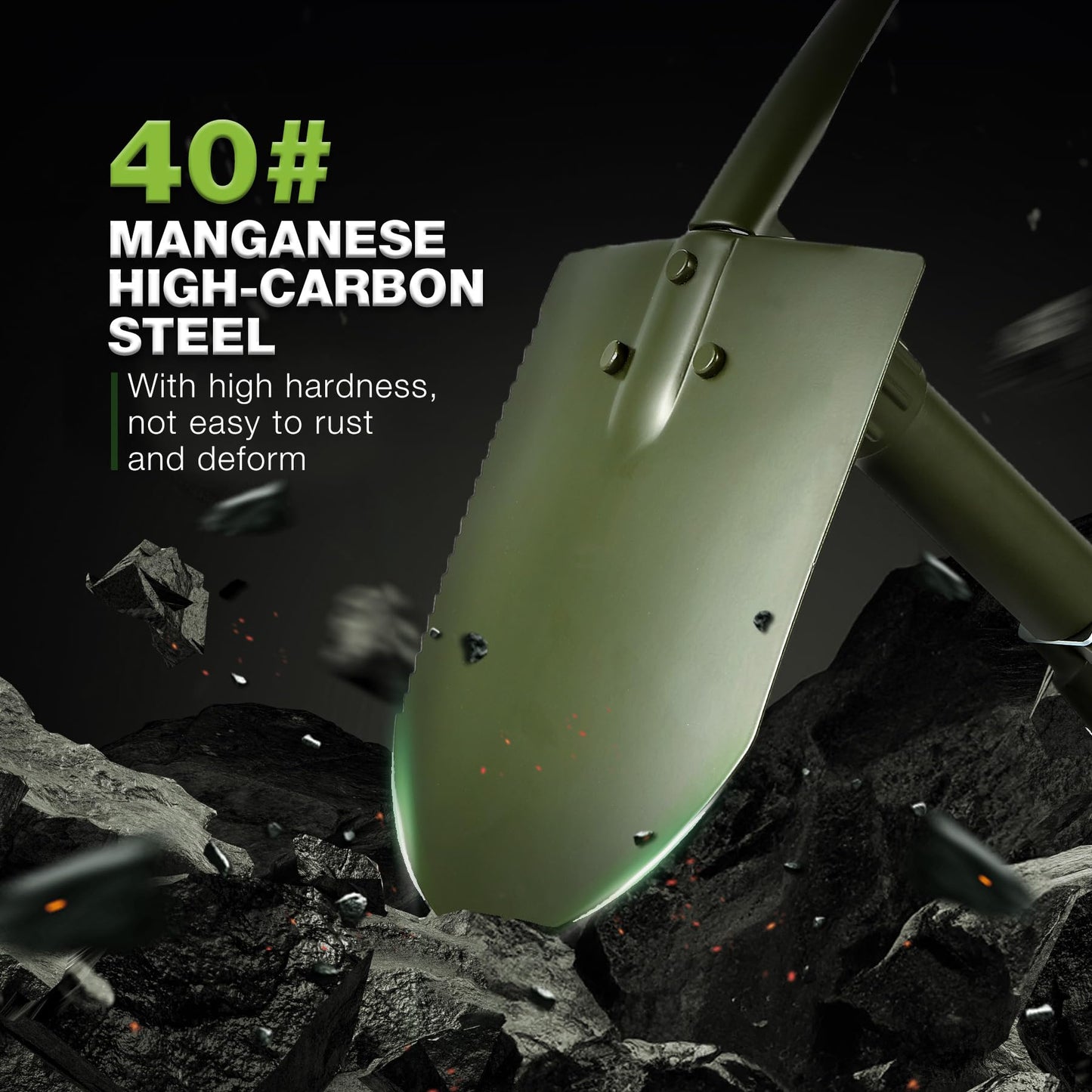 REDCAMP 23" Military Folding Camping Shovel w/Cover,Portable Shovel with High Manganese Steel